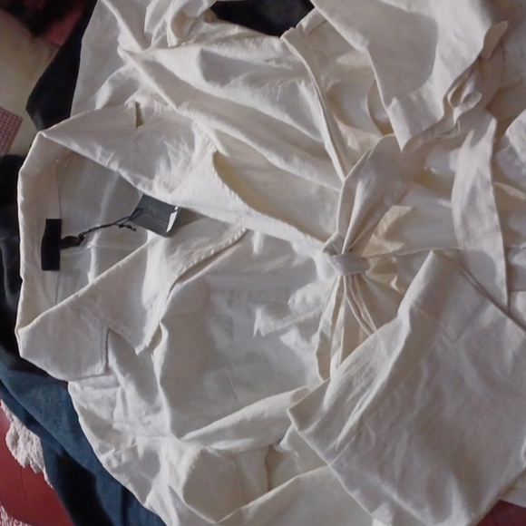 Lane Bryant OFF WHITE Stretch Linen JACKET, belted - NWT, Sz 14, pockets - Picture 2 of 5